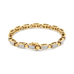 14K Yellow Gold 2 1/2 Carat Princess-Cut Diamond Link Tennis Bracelet