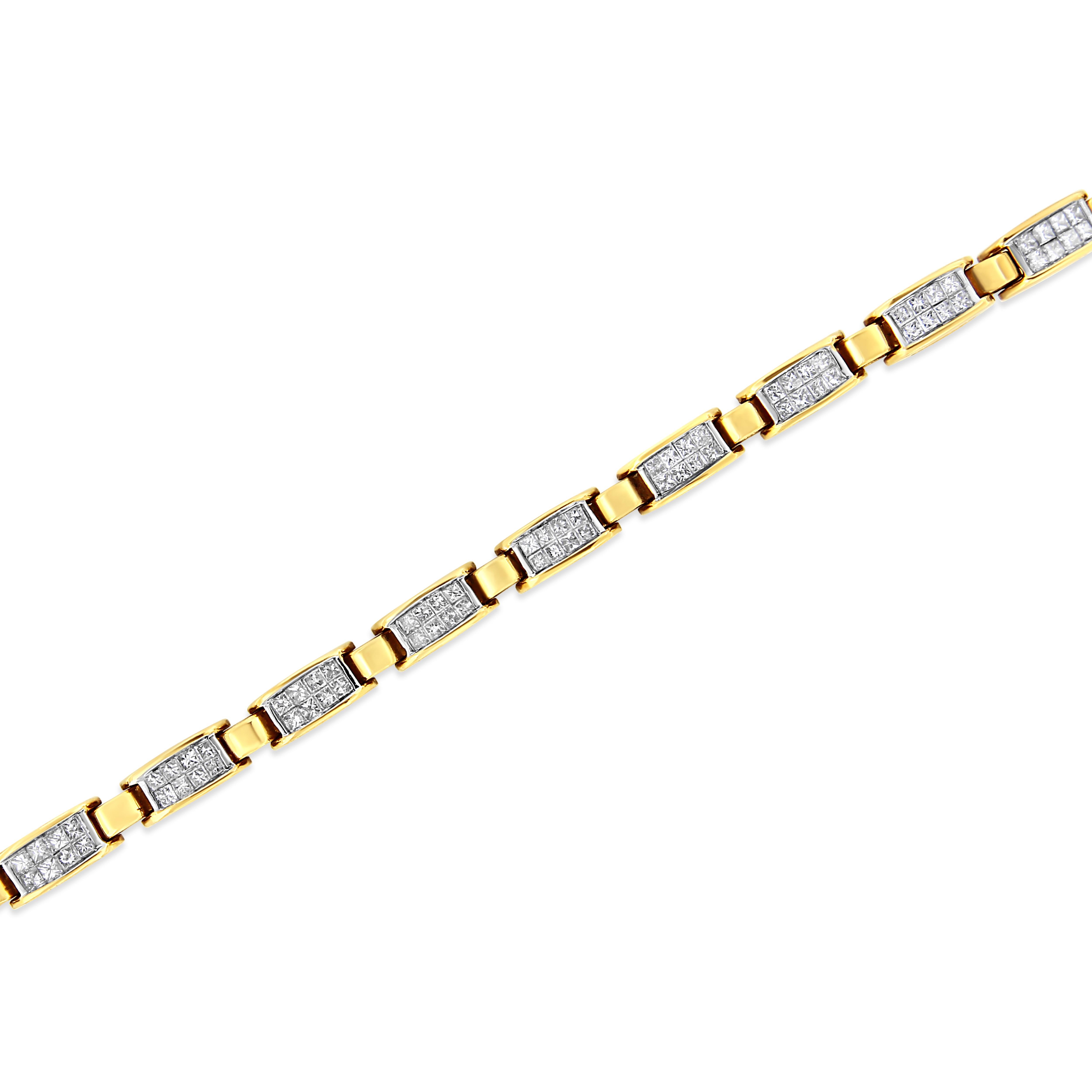 Contemporain Bracelet de tennis en or jaune 14K à maillons et diamants taille princesse de 2 1/2 carats en vente