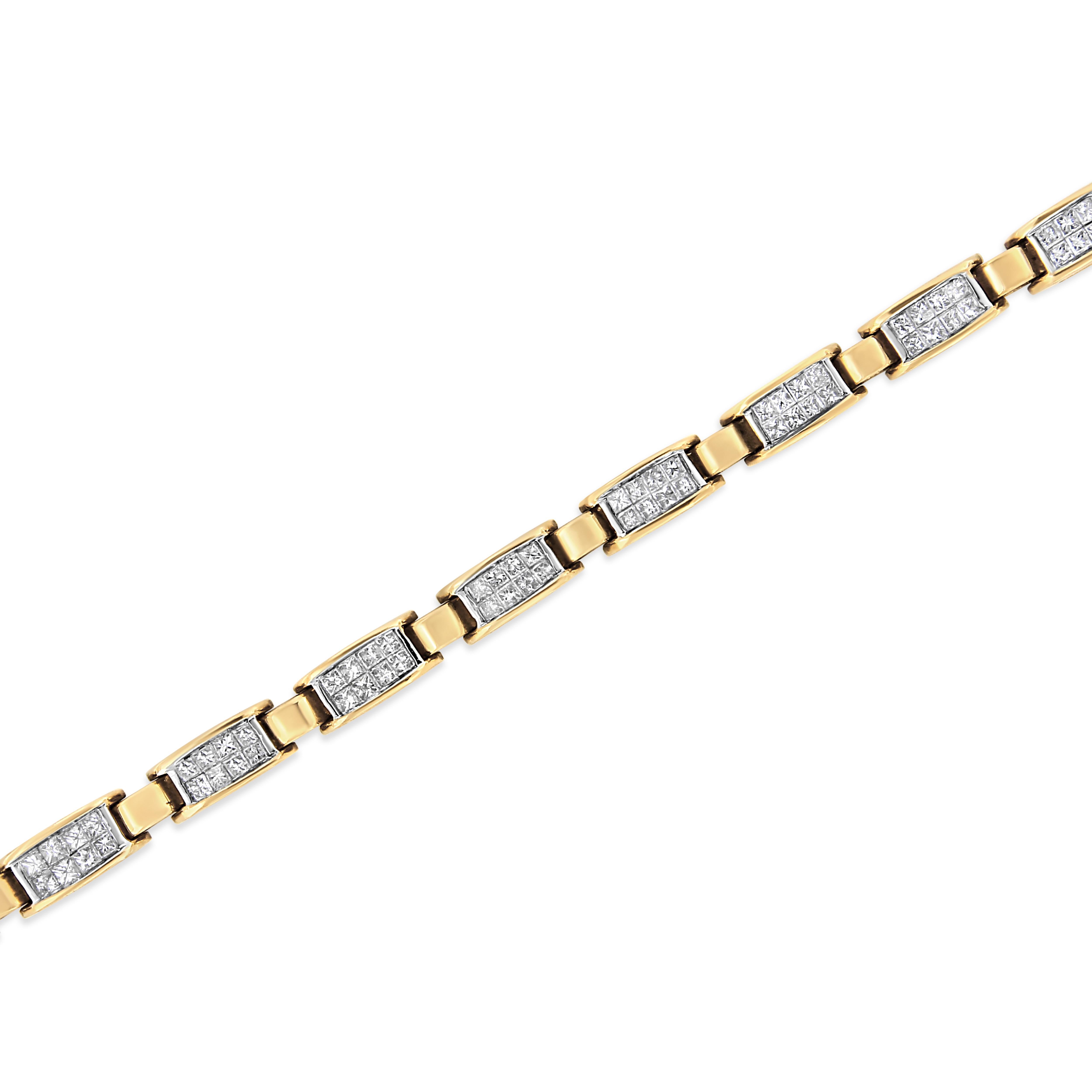 Bracelet de tennis en or jaune 14K à maillons et diamants taille princesse de 2 1/2 carats Neuf - En vente à New York, NY