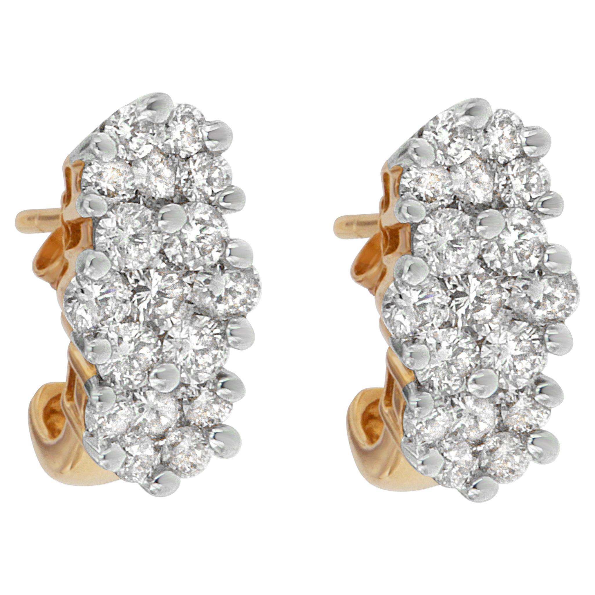 14K Yellow Gold 2 1/20 Carat Round-Cut Diamond Cluster Earrings