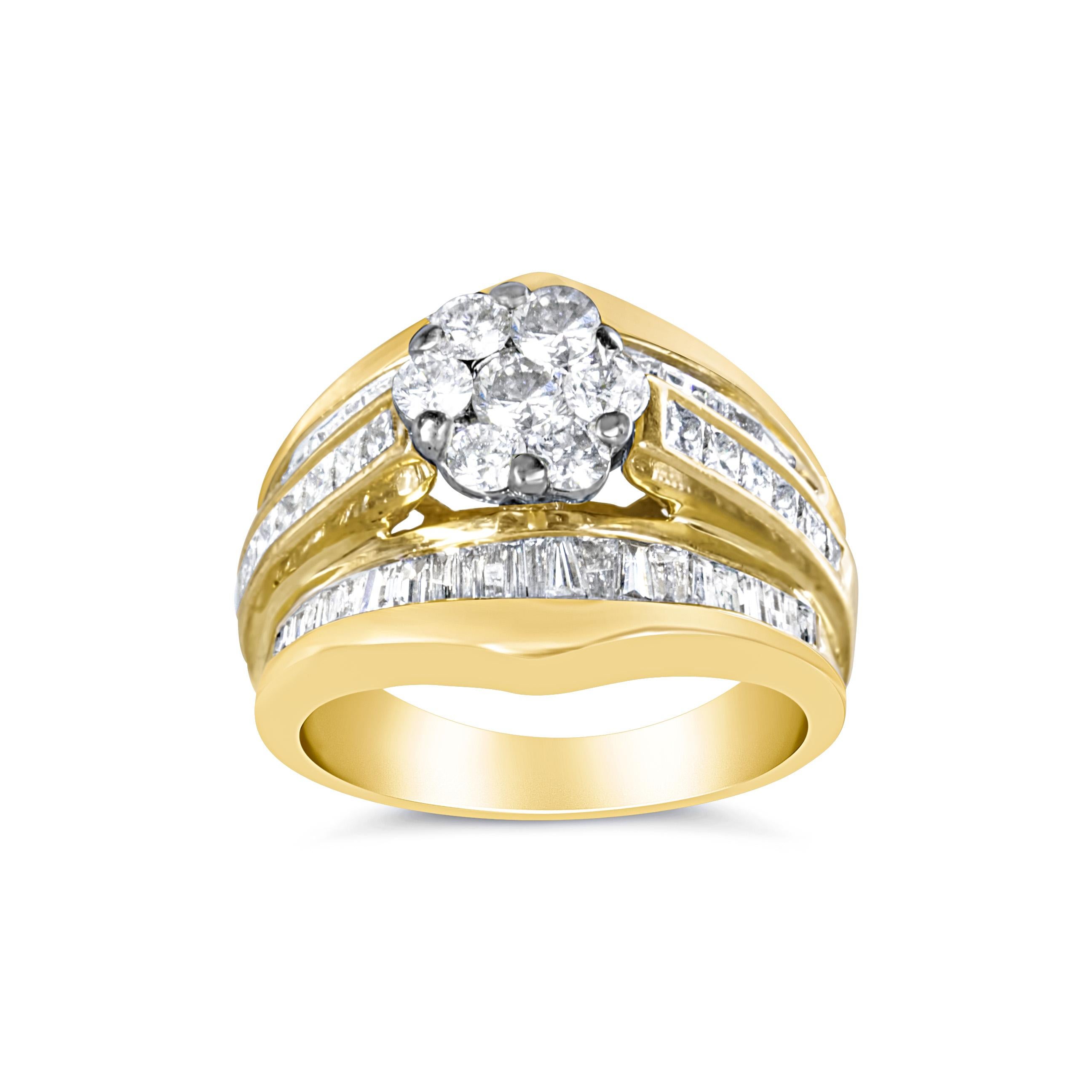 Im Angebot: 14K Gelbgold 2-1/3 Karat Diamant-Cluster-Ring Verlobungsring & Ehering () 2