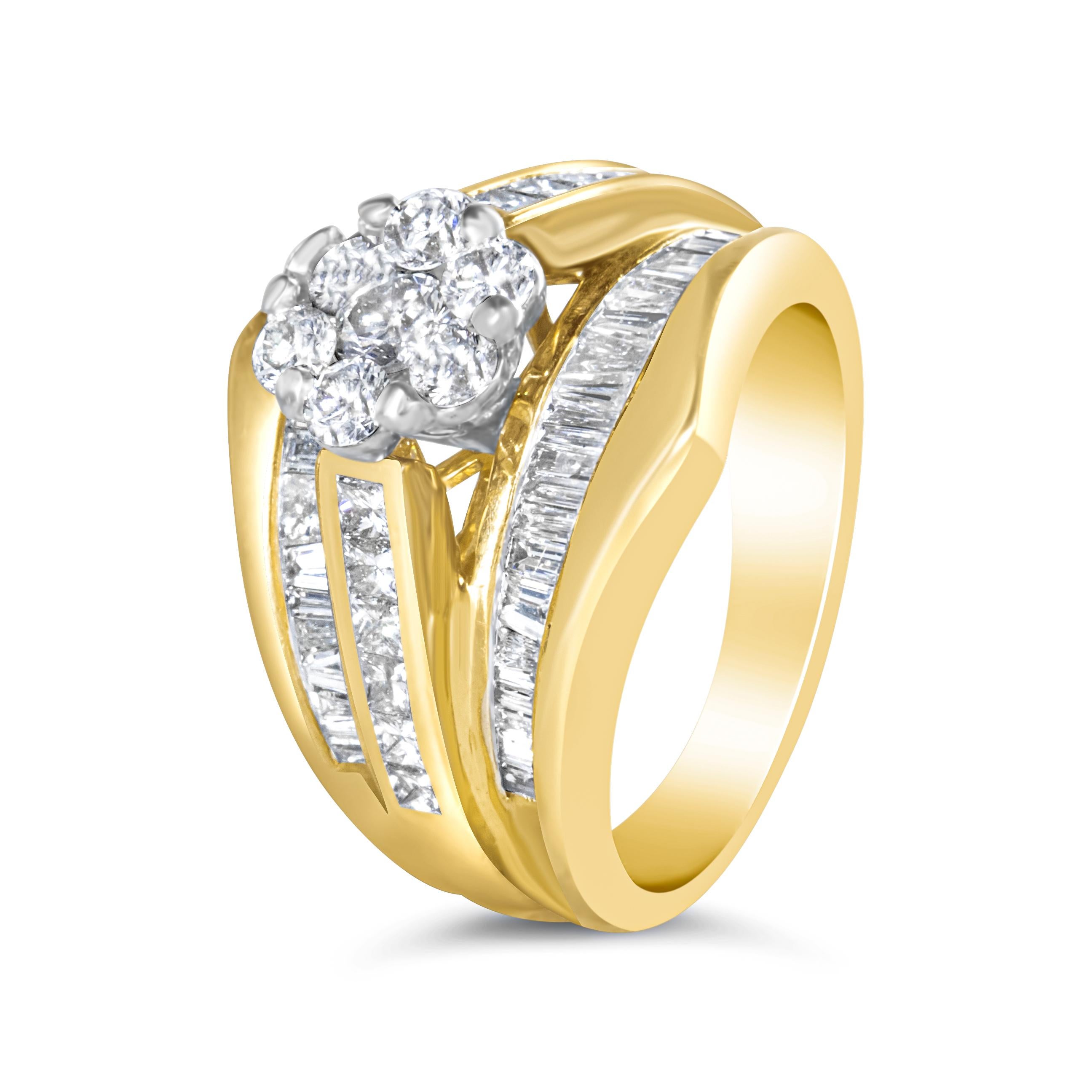 For Sale:  14K Yellow Gold 2-1/3 Carat Diamond Cluster Band Engagement Ring & Wedding Band 4
