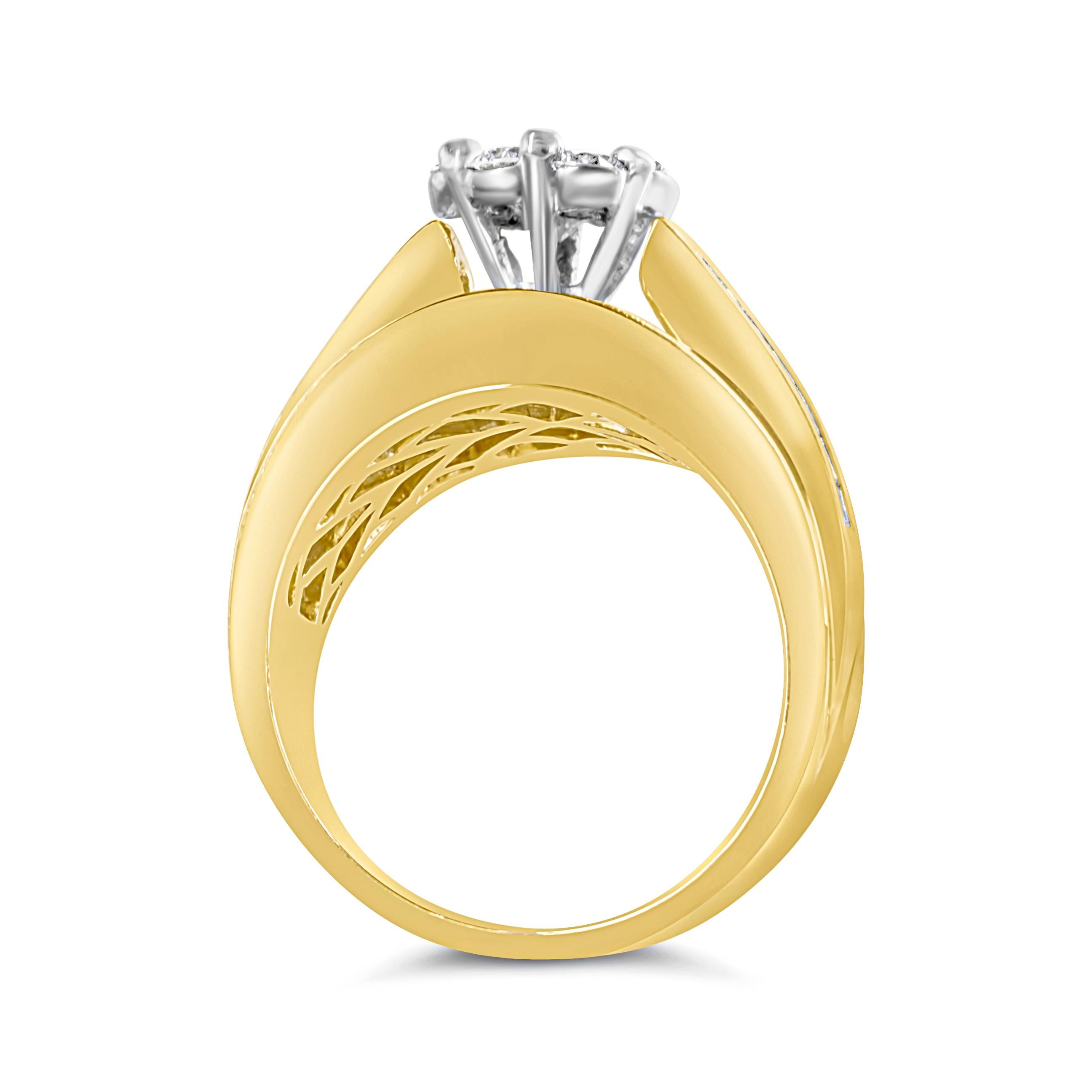 Im Angebot: 14K Gelbgold 2-1/3 Karat Diamant-Cluster-Ring Verlobungsring & Ehering () 6
