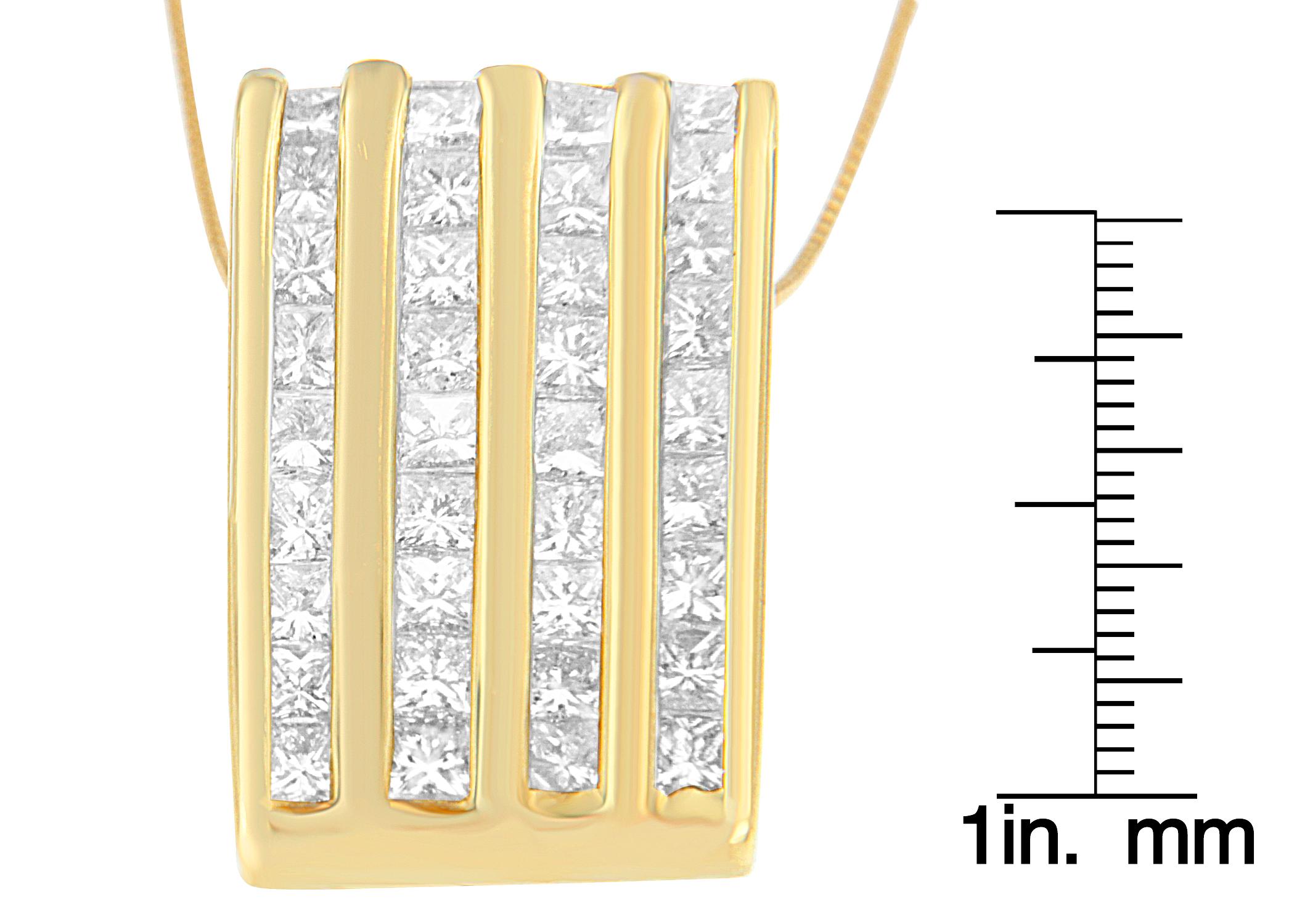 14K Yellow Gold 2 1/3 Carat Princess Cut Diamond Block Pendant Necklace In New Condition For Sale In New York, NY