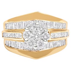 14K Yellow Gold 2-1/3 Cttw Diamond Cluster Chevron Shaped Band Engagement Ring