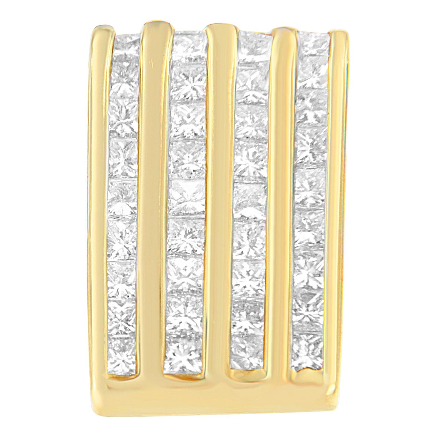 14K Yellow Gold 2 1/3 Cttw Princess Cut Diamond Block Pendant Necklace