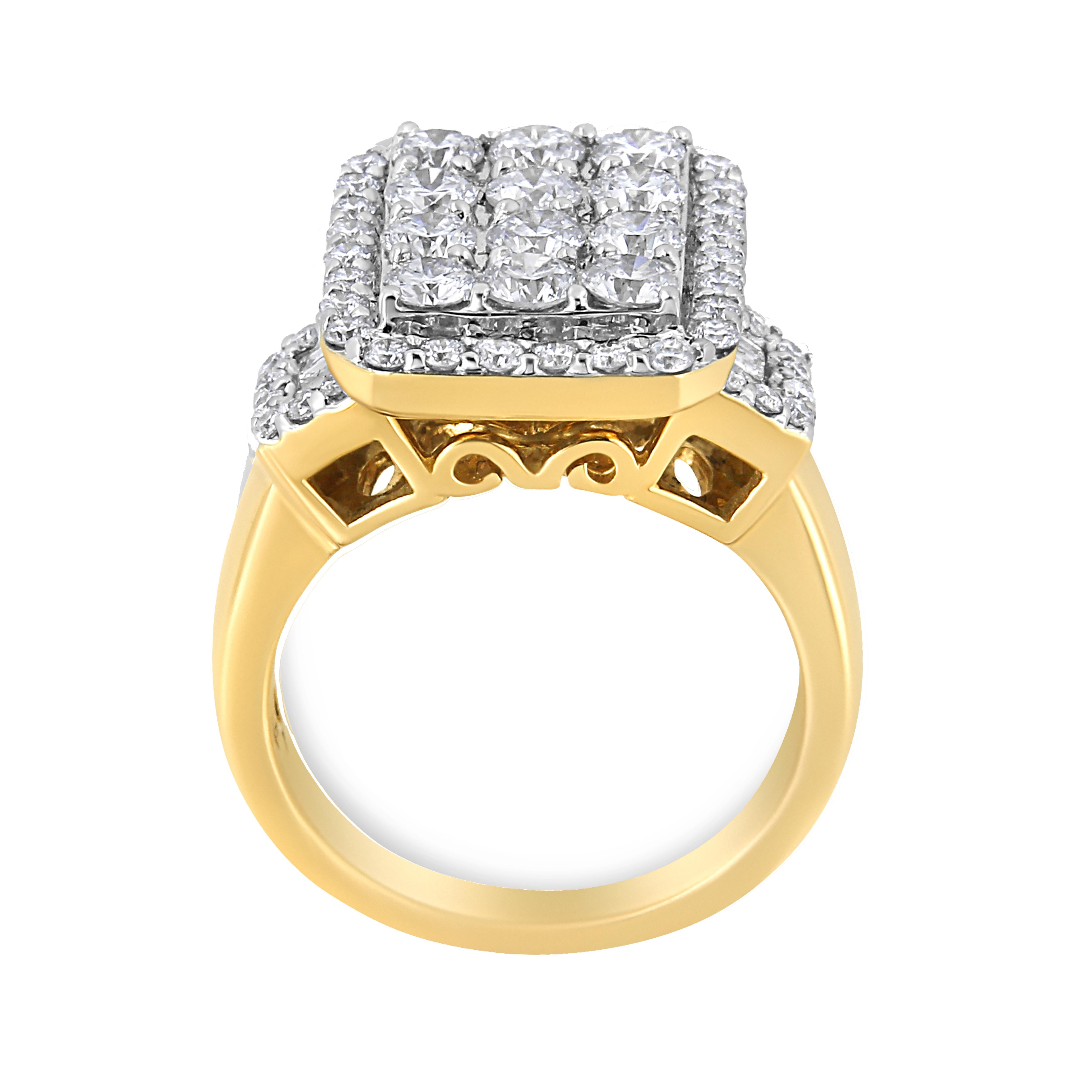 Contemporary 14K Yellow Gold 2 1/4 Carat Diamond Emerald Shape with Halo Cocktail Ring