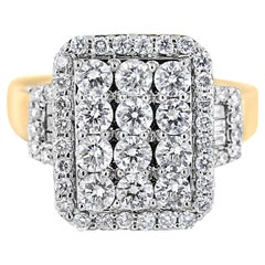14K Yellow Gold 2 1/4 Carat Diamond Emerald Shape with Halo Cocktail Ring
