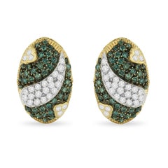 14K Yellow Gold 2 1/4 Cttw Treated Blue and White Diamond Shield Huggy Earrings