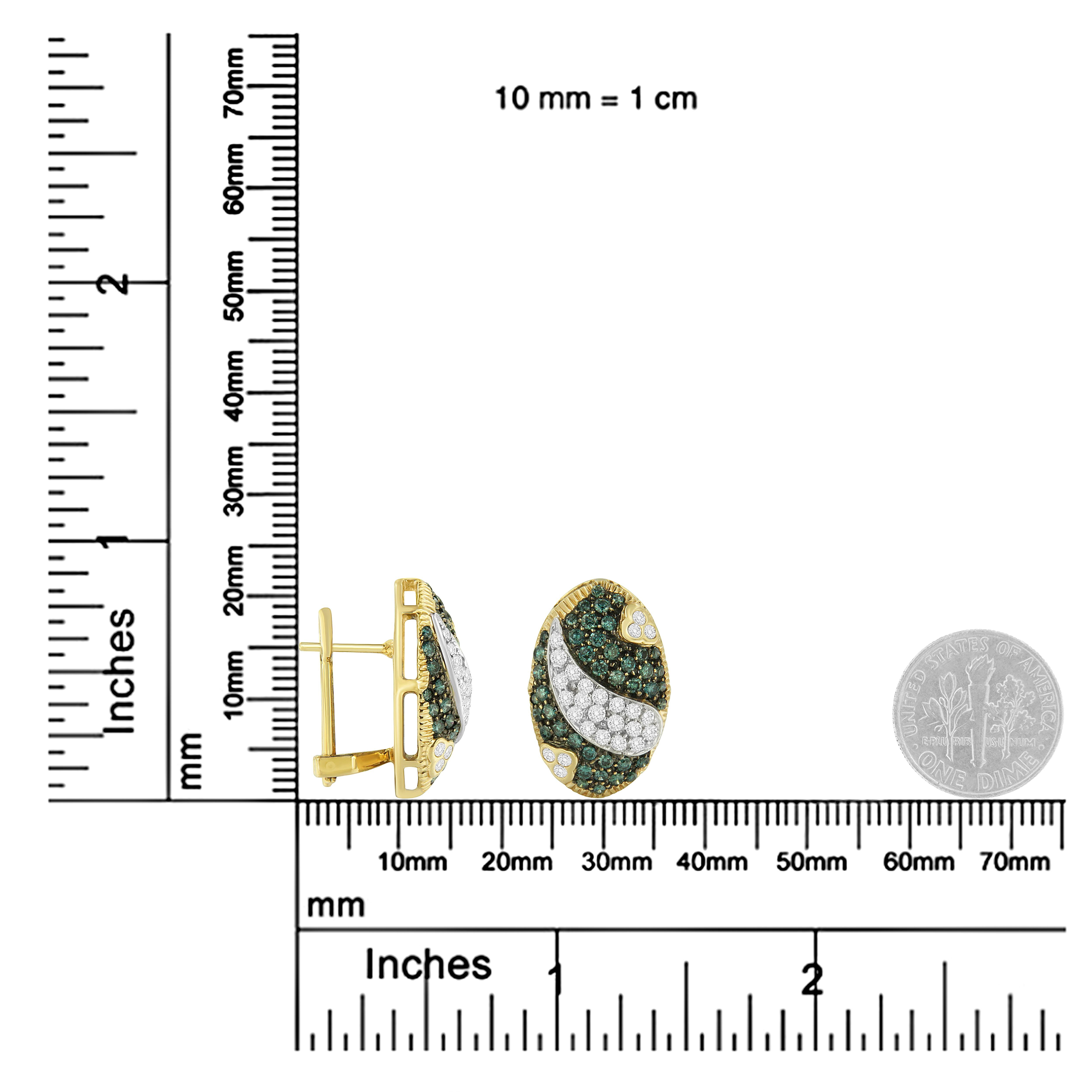 Boucles d'oreilles énormes en or jaune 14 carats avec diamants bleus et blancs traités 2 1/4 carats Neuf - En vente à New York, NY