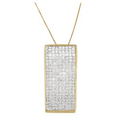 Collier pendentif en or jaune 14 carats avec bloc de diamants taille princesse de 2 5/8 carats