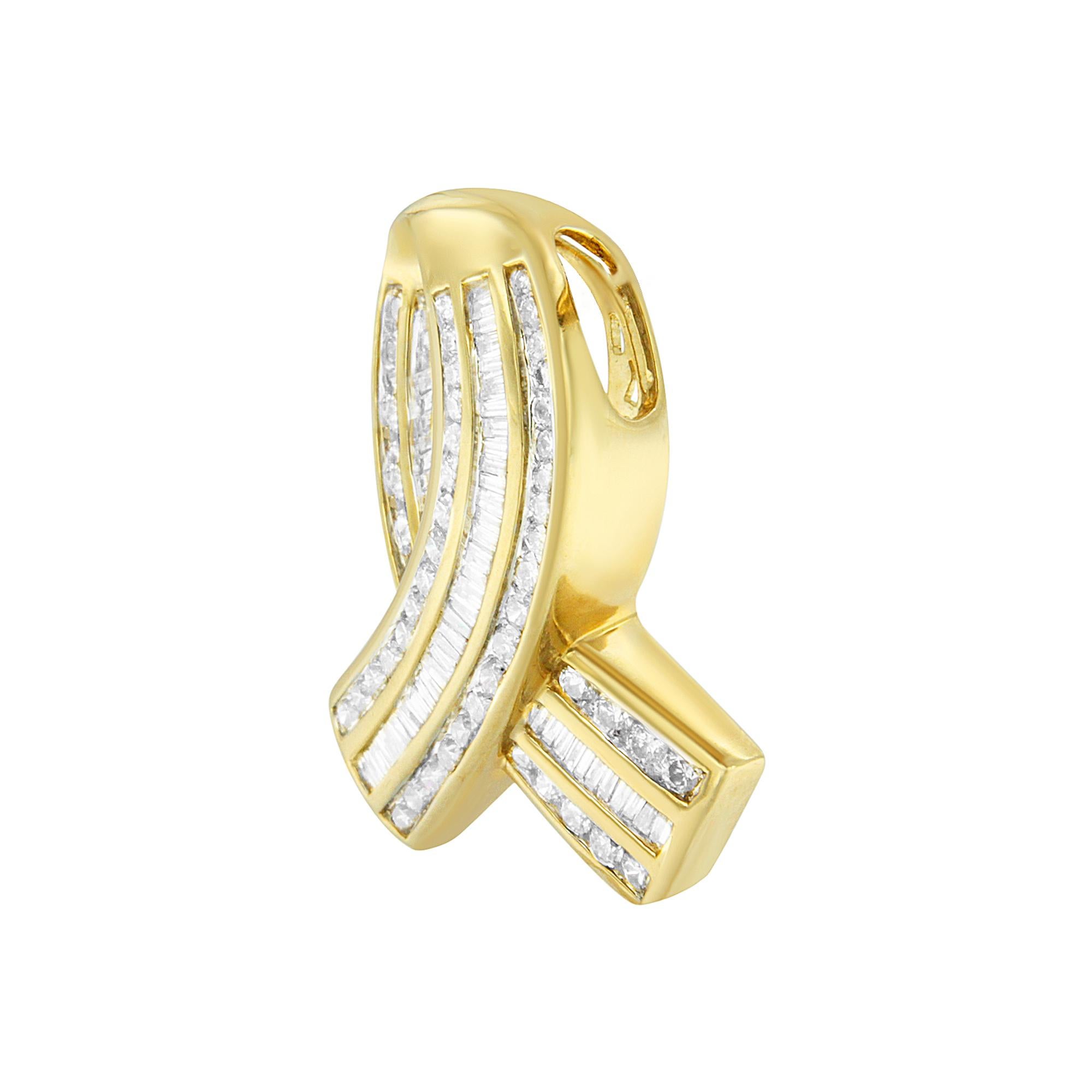 Modern 14k Yellow Gold 2 5/8 Cttw Diamond Awareness Ribbon Pendant, No Chain For Sale