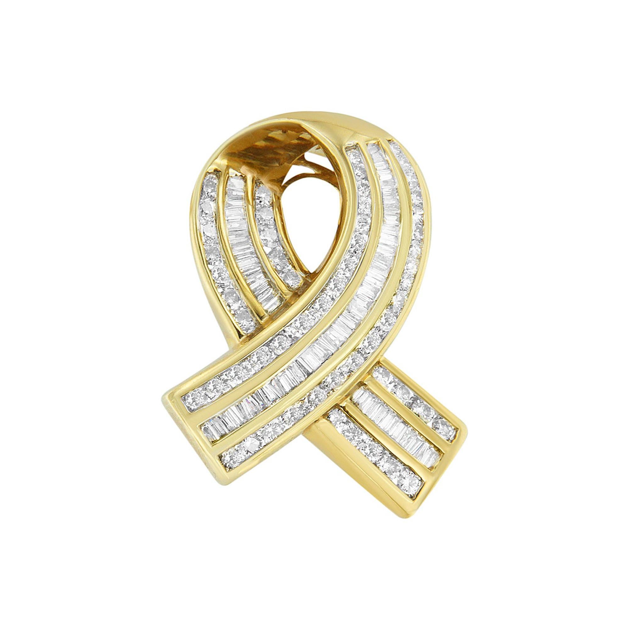 Pendentif en or jaune 14 carats avec ruban d'awareness et diamants 2 5/8 carats, sans chaîne en vente