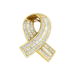 14k Yellow Gold 2 5/8 Cttw Diamond Awareness Ribbon Pendant, No Chain