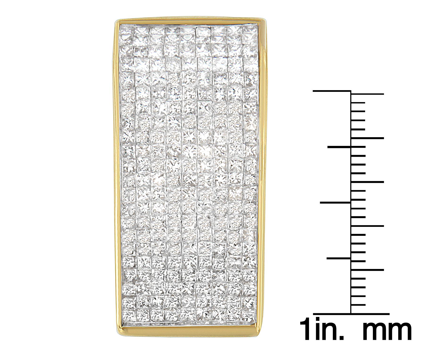 Women's 14k Yellow Gold 2 5/8 Cttw Princess Cut Diamond Block Pendant Necklace For Sale