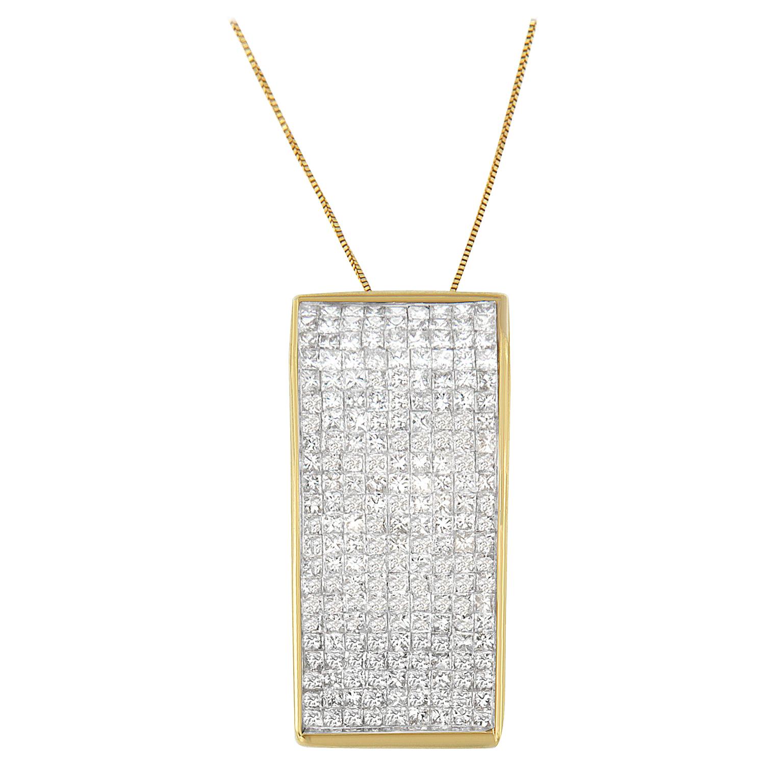 14k Yellow Gold 2 5/8 Cttw Princess Cut Diamond Block Pendant Necklace