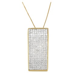 14k Yellow Gold 2 5/8 Cttw Princess Cut Diamond Block Pendant Necklace