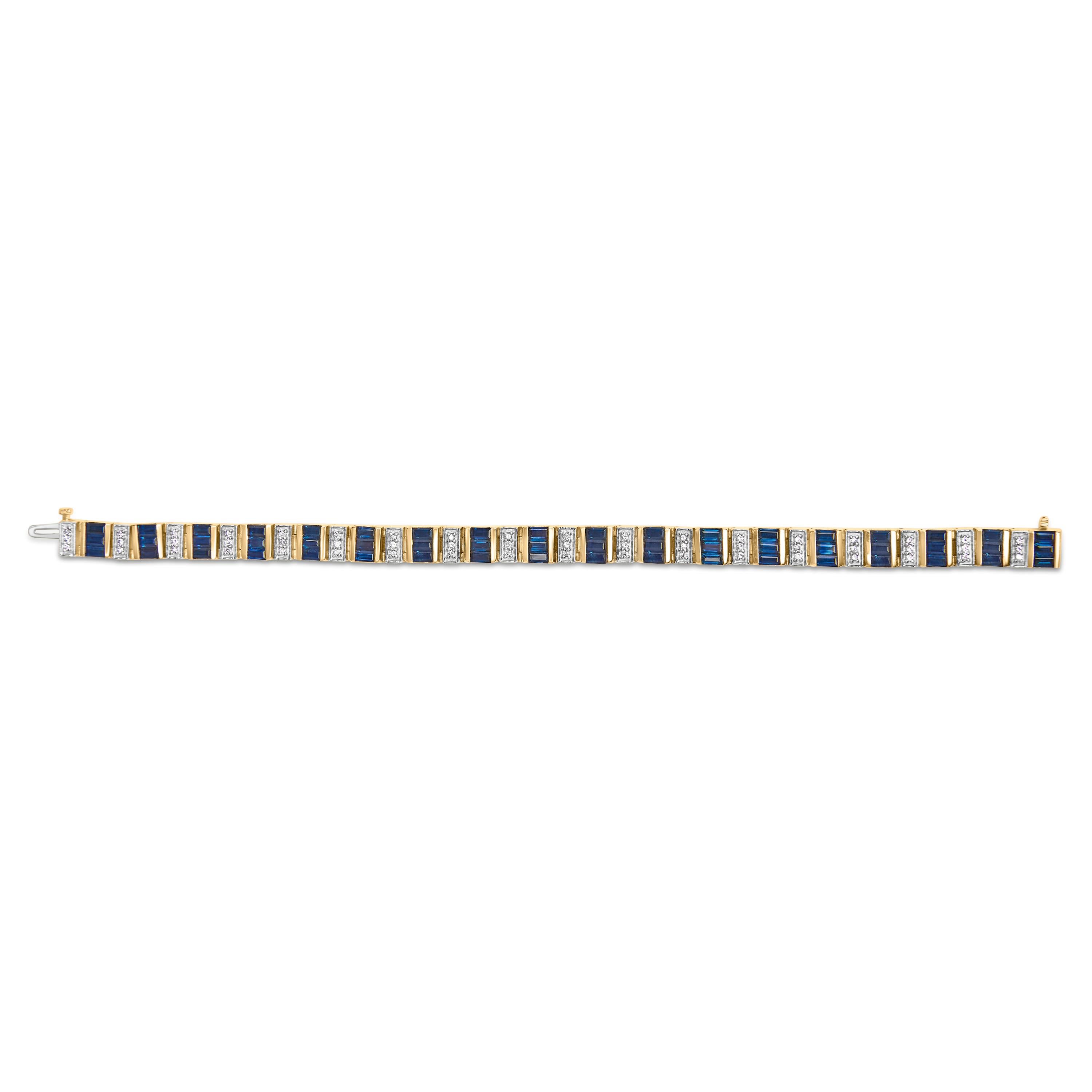 Moderne Bracelet à maillons alternés en or jaune 14 carats, diamant 2/5 carats et saphir bleu 8,0 carats en vente