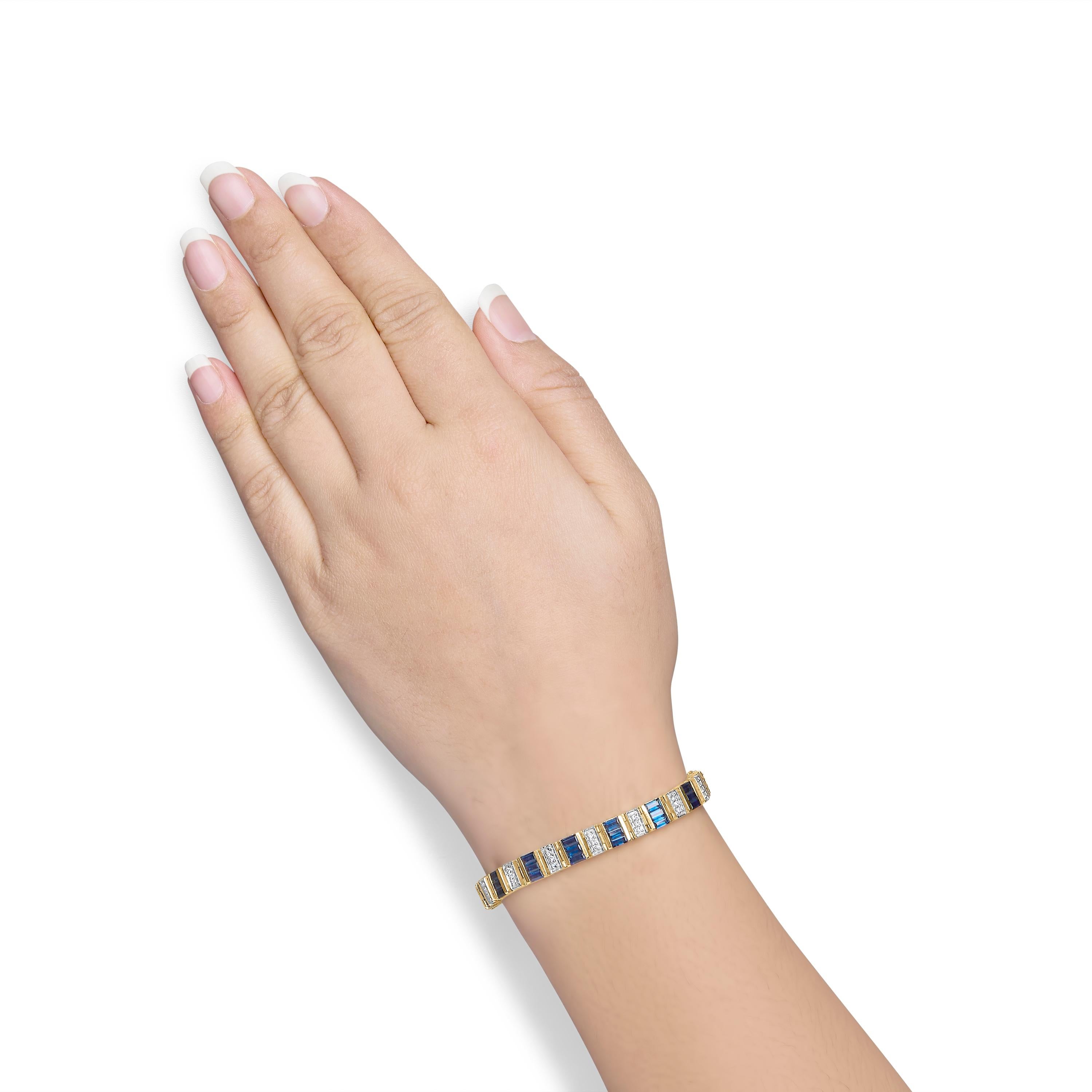 Bracelet à maillons alternés en or jaune 14 carats, diamant 2/5 carats et saphir bleu 8,0 carats Neuf - En vente à New York, NY