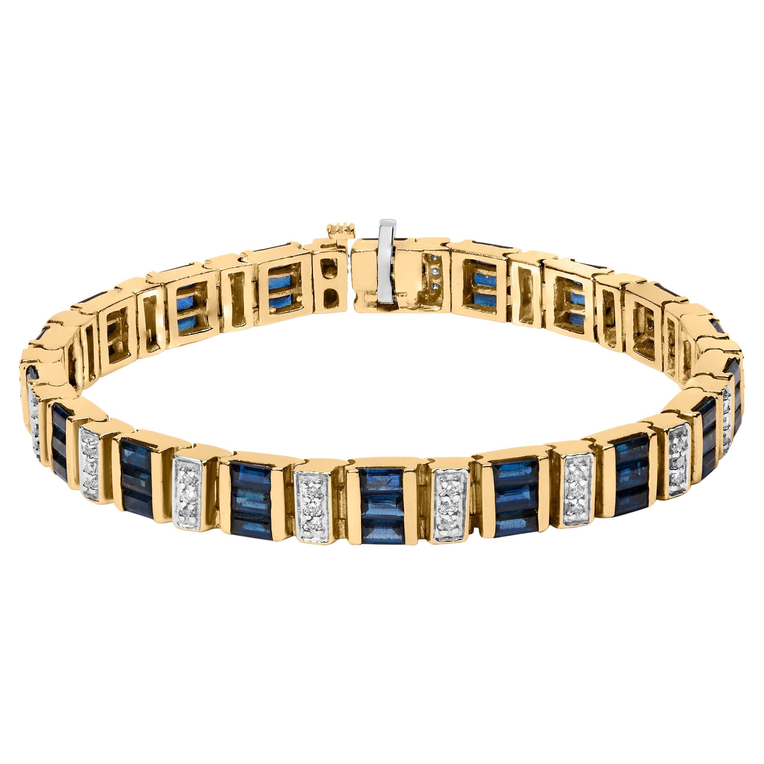 14K Yellow Gold 2/5 Cttw Diamond & 8.0ct Blue Sapphire Alternating Link Bracelet