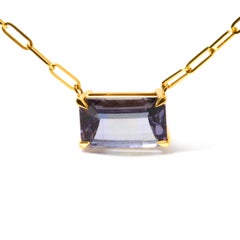 14K Yellow Gold 2 7/8 Carat Pixel Cut Emerald Bicolor Tanzanite Pendant Necklace