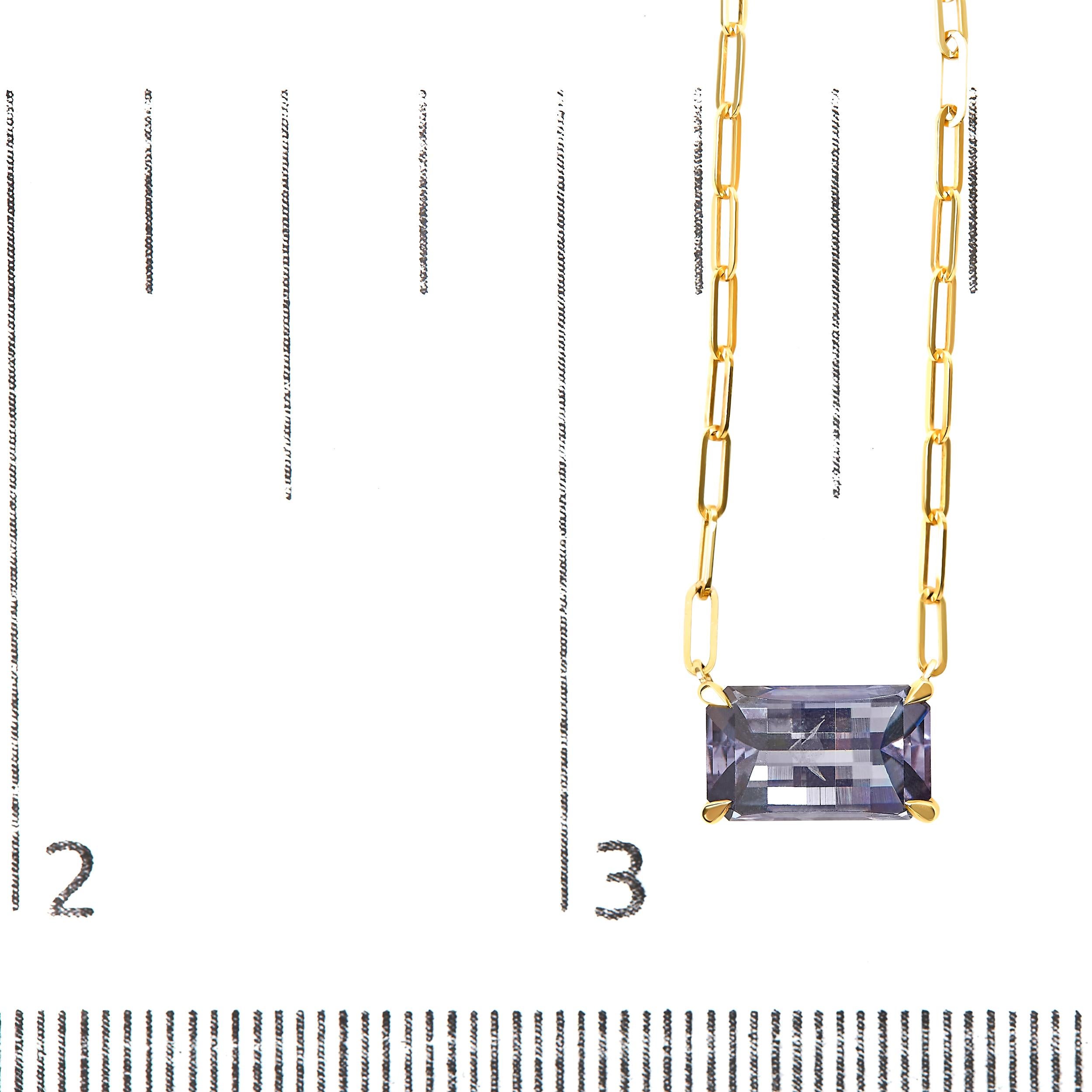 14K Yellow Gold 2 7/8 Carat Pixel Cut Emerald Bicolor Tanzanite Pendant Necklace In New Condition For Sale In New York, NY