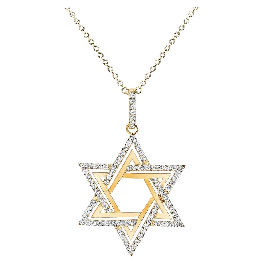 14 Karat Gelbgold 2 Karat runder Diamant Davidstern-Halskette