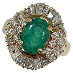 14K Yellow Gold 2 CT Emerald and 1 CTW Diamond Ballerina Ring