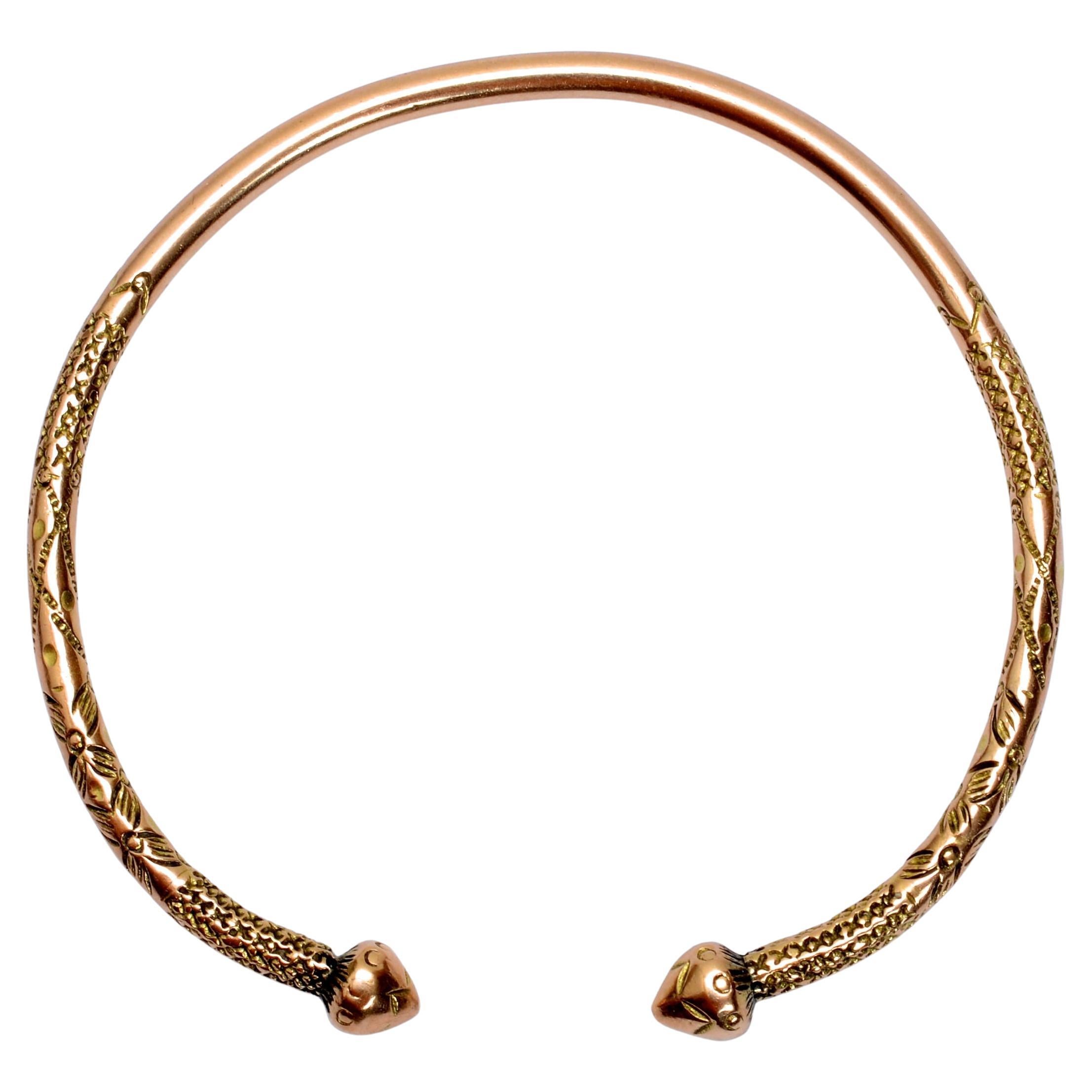 14K Yellow Gold 2 Headed Snake By-Pass Spring Bracelet
