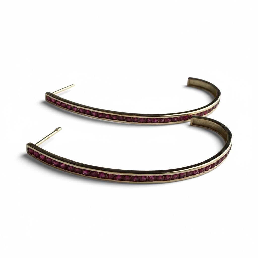 Moderne Boucles d'oreilles en or jaune 14K avec rubis 1.86 carats en vente