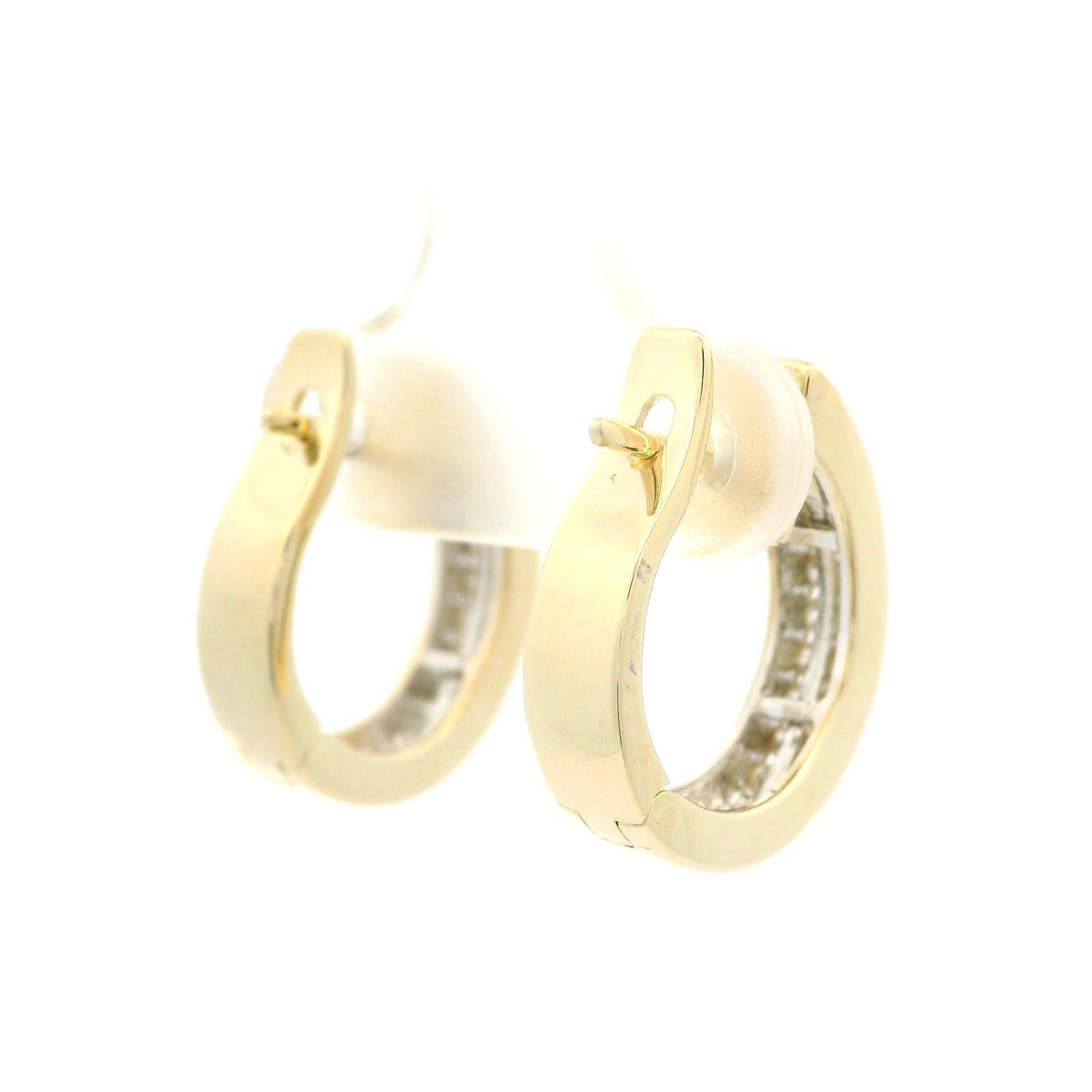 Brilliant Cut 14k Yellow Gold 2 Row 0.60ctw Channel Set Diamond Classic Huggie Hoop Earrings For Sale