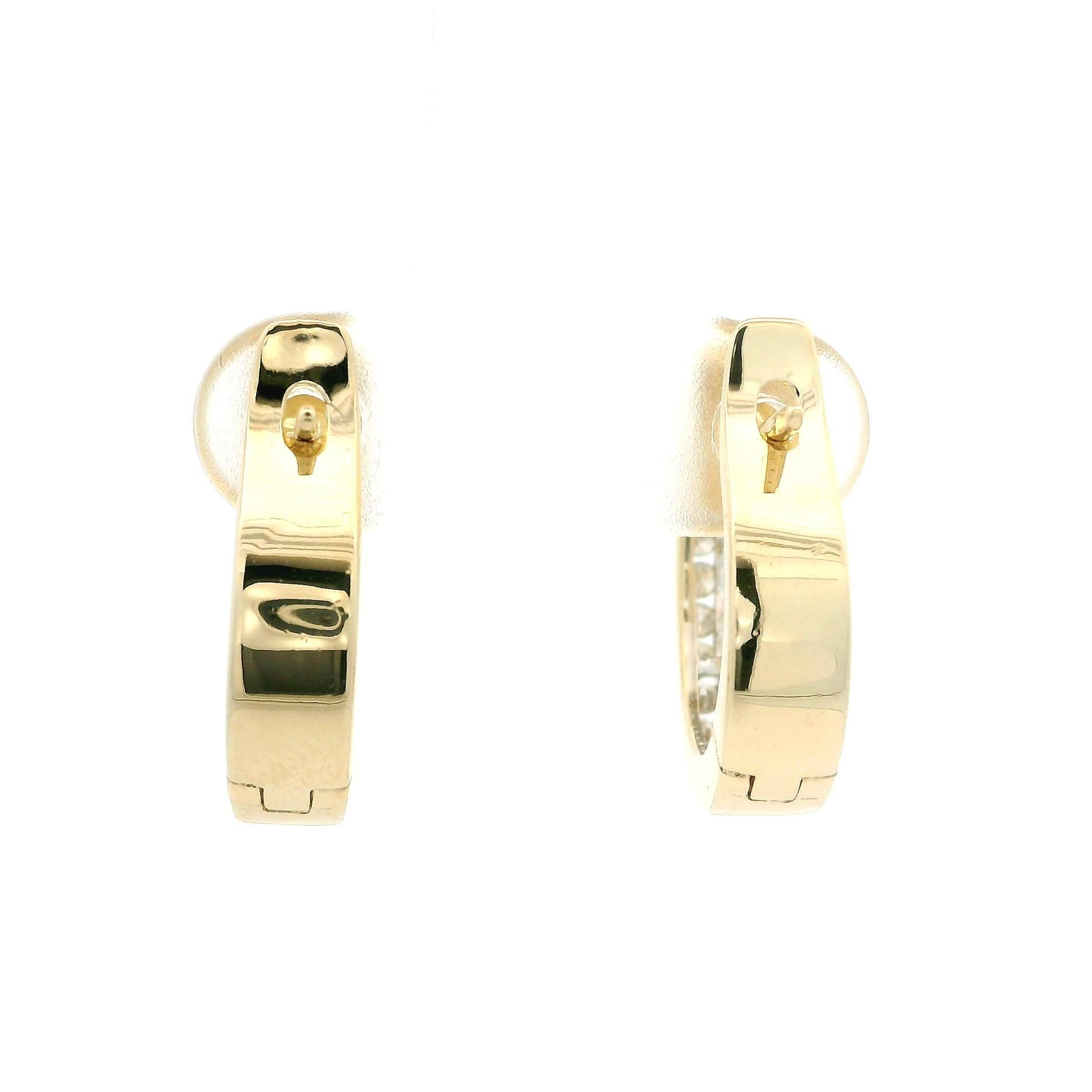14k Yellow Gold 2 Row 0.60ctw Channel Set Diamond Classic Huggie Hoop Earrings In Excellent Condition For Sale In Montclair, NJ