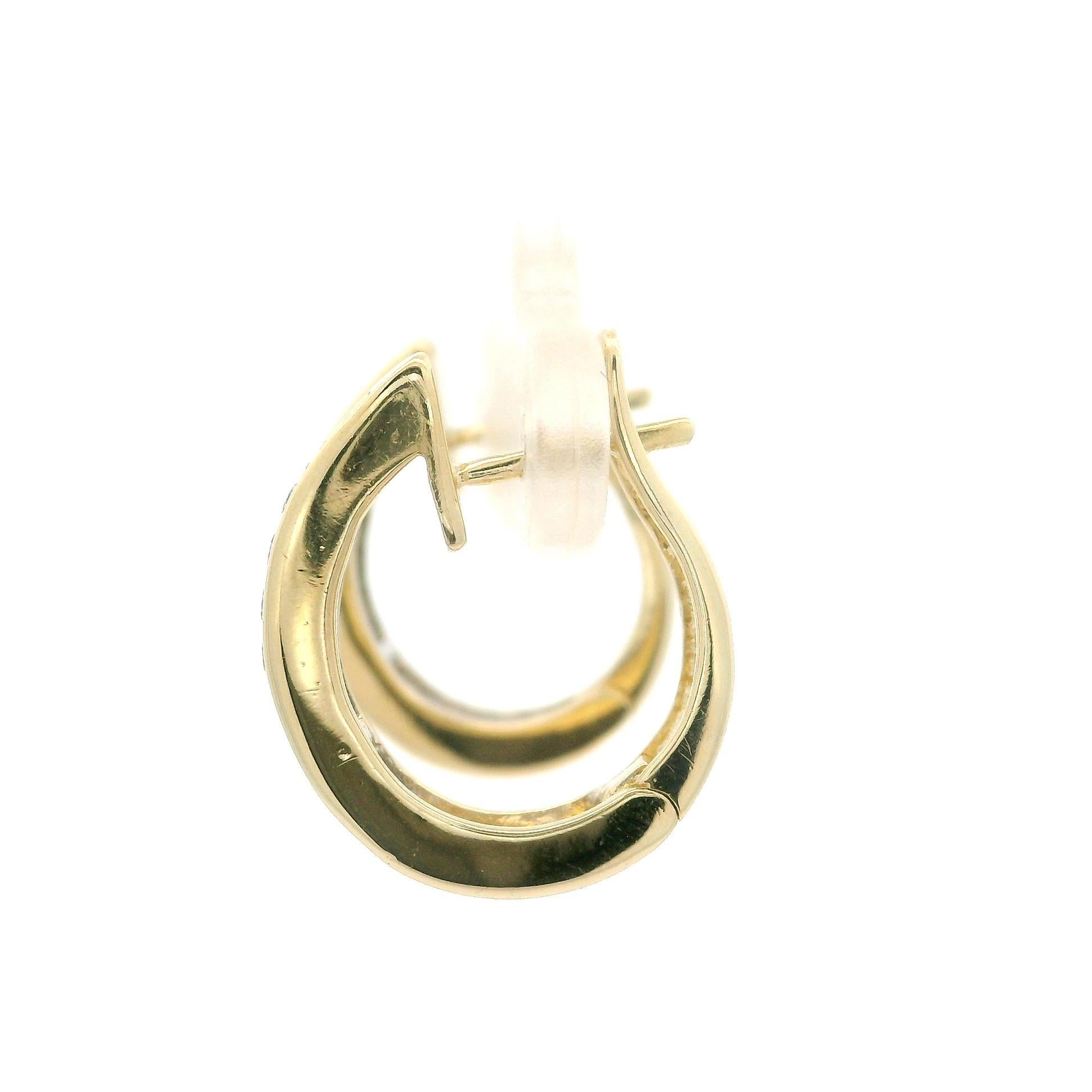 14k Yellow Gold 2 Row 0.60ctw Channel Set Diamond Classic Huggie Hoop Earrings For Sale 3