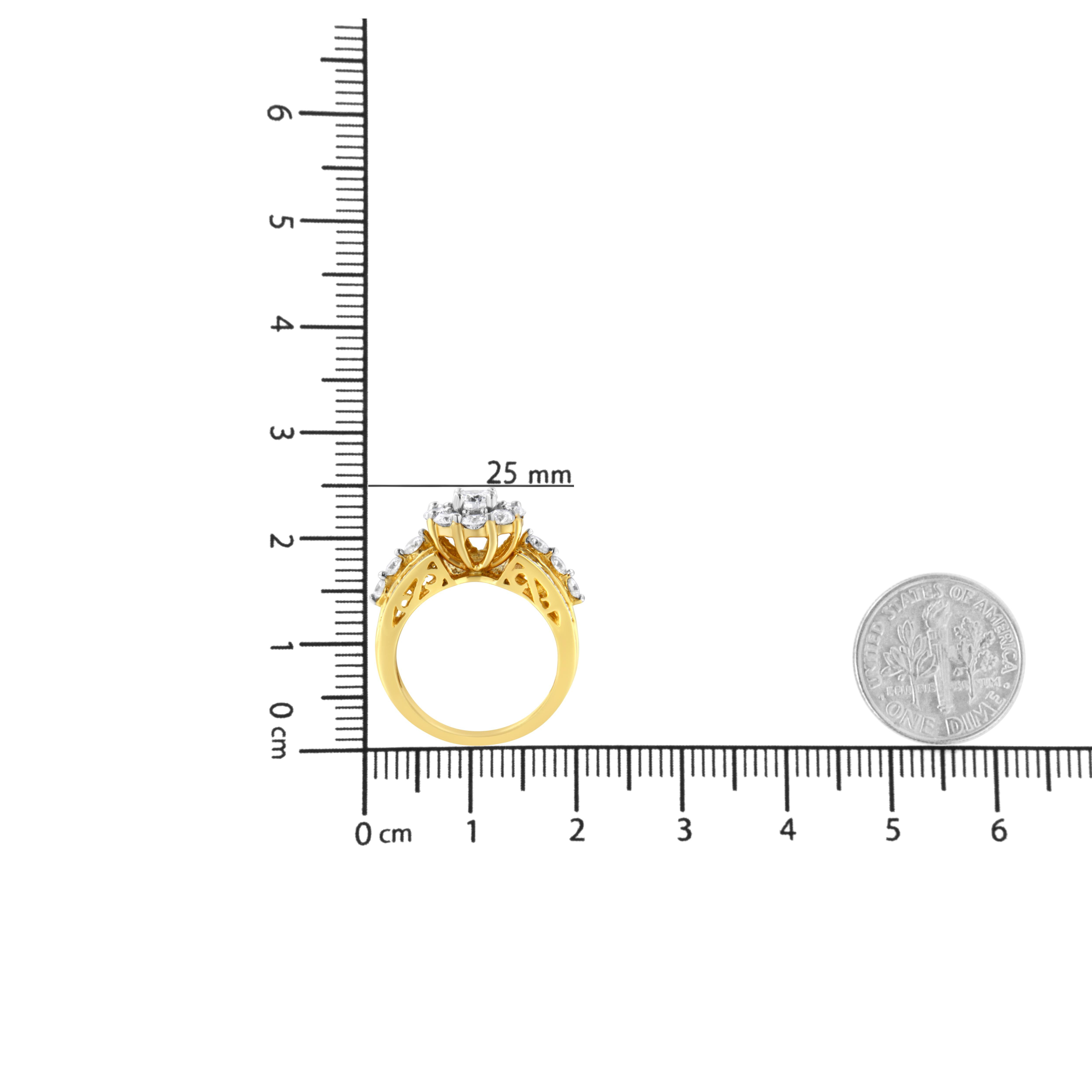 Bague en or jaune 14 carats avec diamants taille ronde et baguette brillants de 2,0 carats Pour femmes en vente