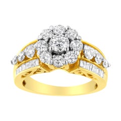 Bague en or jaune 14 carats avec diamants taille ronde et baguette brillants de 2,0 carats