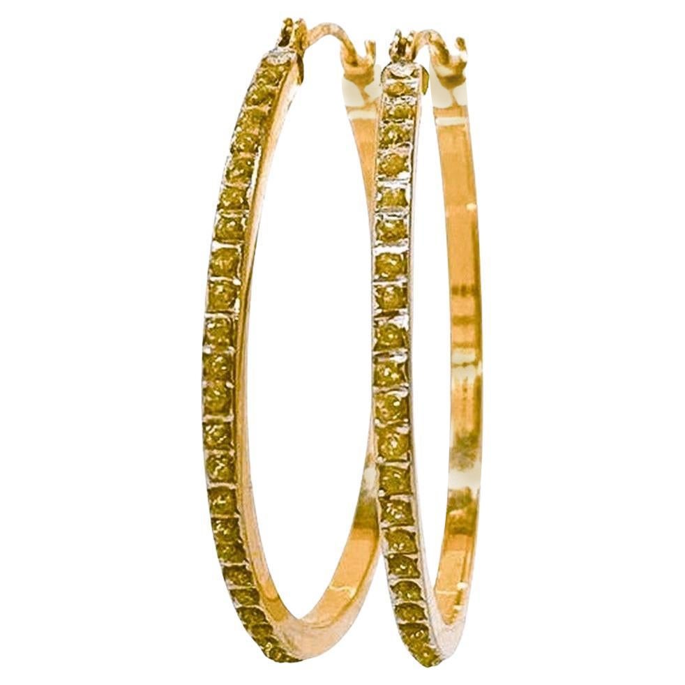 14k Yellow Gold .20 Carat Canary Yellow Brilliant Cut Diamond Hoop Earrings
