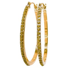 14k Yellow Gold .20 Carat Canary Yellow Brilliant Cut Diamond Hoop Earrings