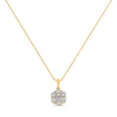 14K Yellow Gold 2.0 Carat Diamond 7 Stone Flower Cluster Pendant Necklace