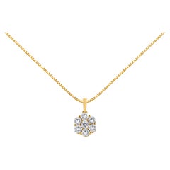 14K Yellow Gold 2.0 Carat Diamond 7 Stone Flower Cluster Pendant Necklace