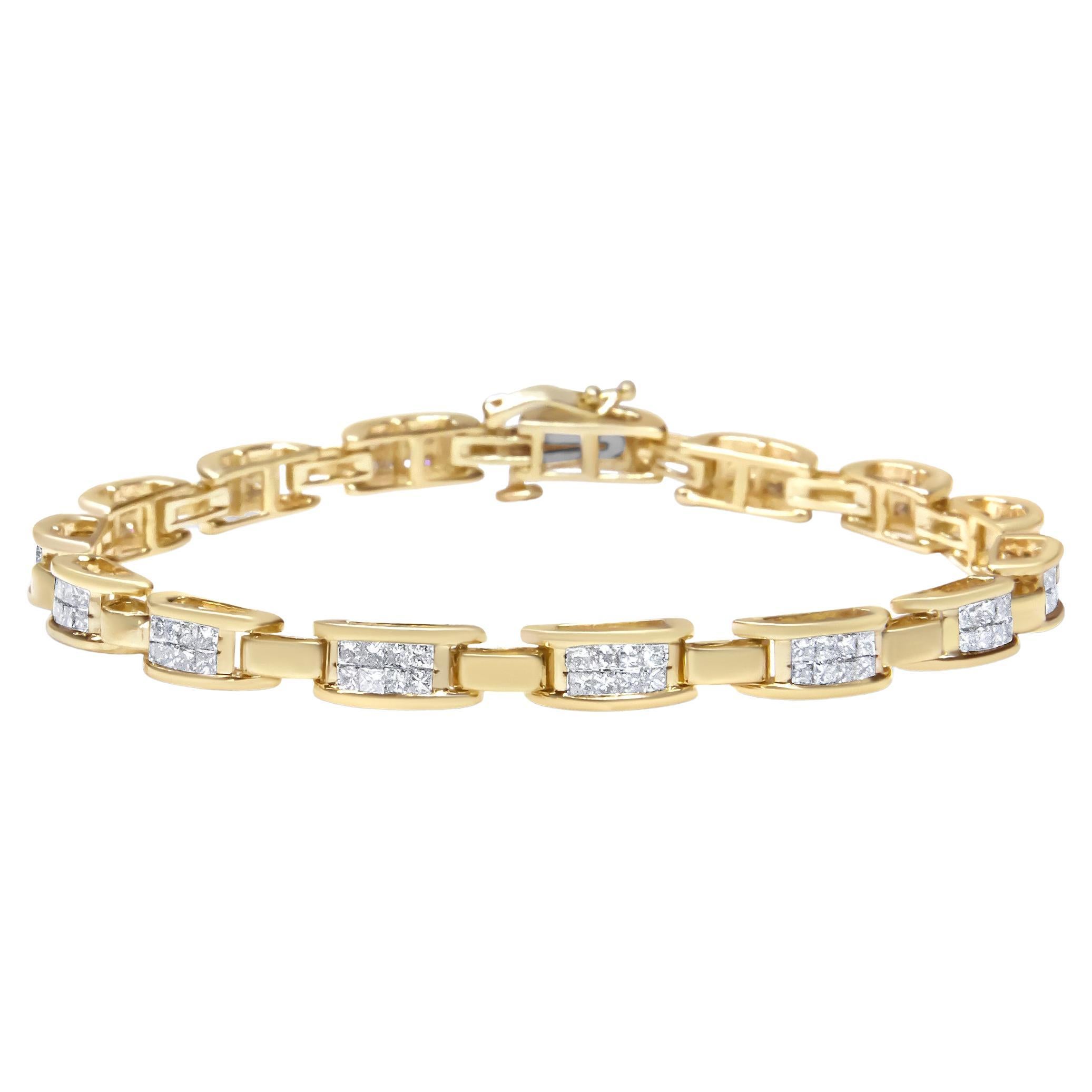Bracelet à maillons d'amour en or jaune 14 carats avec diamants taille princesse de 2,0 carats