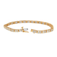 14K Yellow Gold 2.0 Carat Round and Baguette-Cut Diamond Bracelet