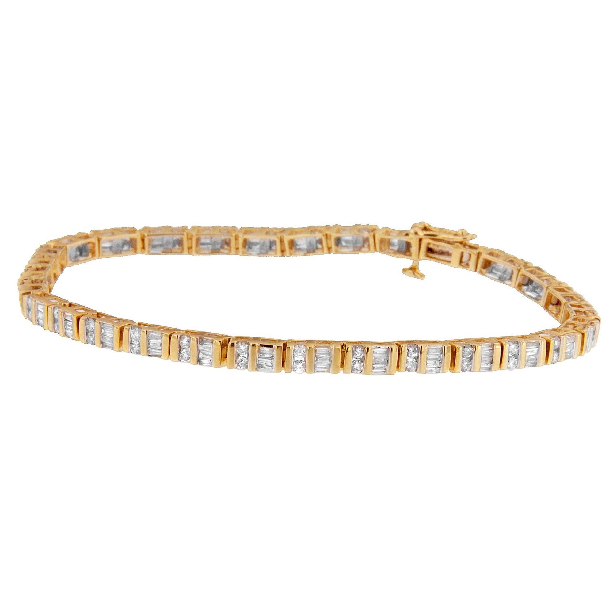 14K Yellow Gold 2.0 Carat Round and Baguette-Cut Diamond Bracelet