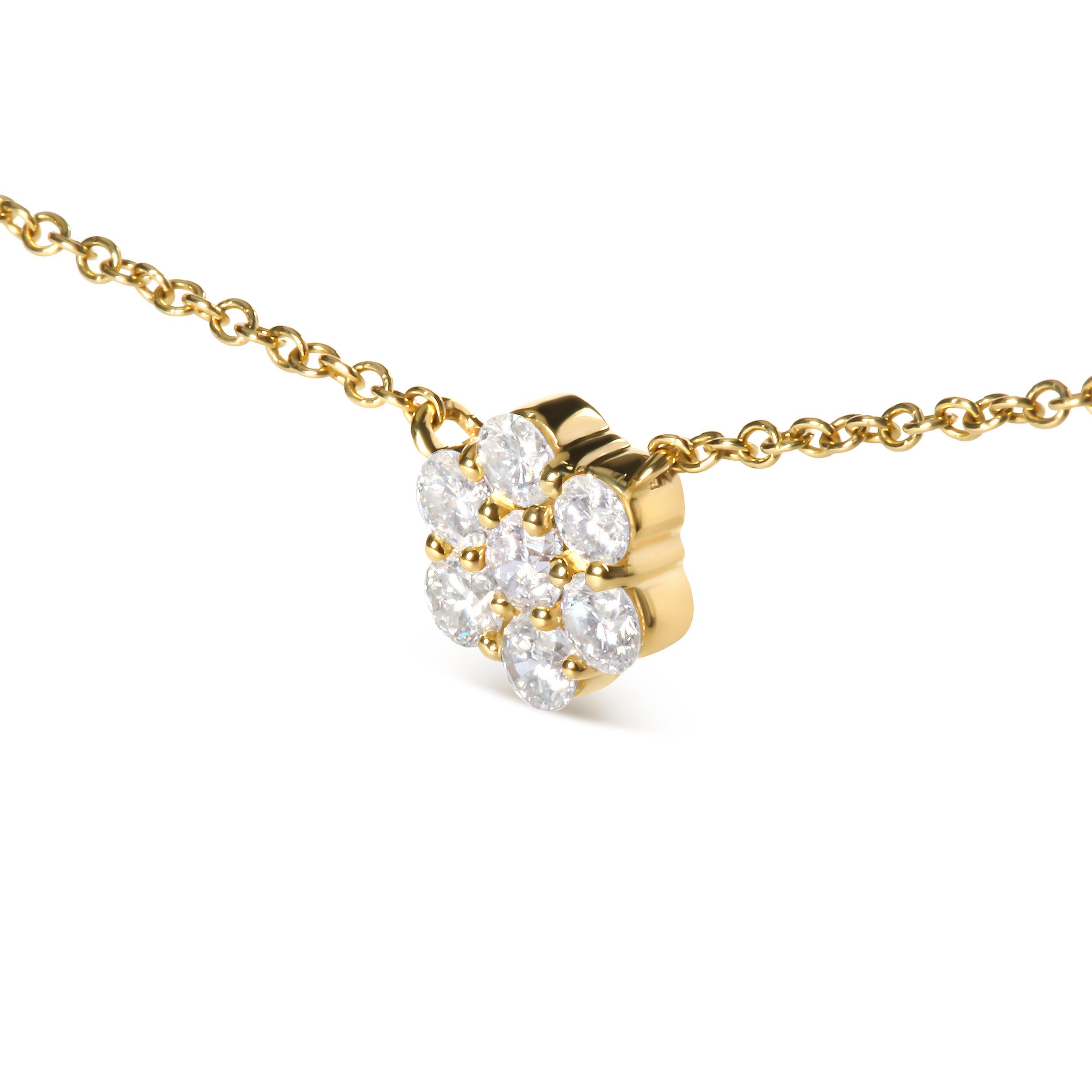 Moderno Collana Station in oro giallo 14K con cluster di diamanti a taglio rotondo da 2,0 carati da 18