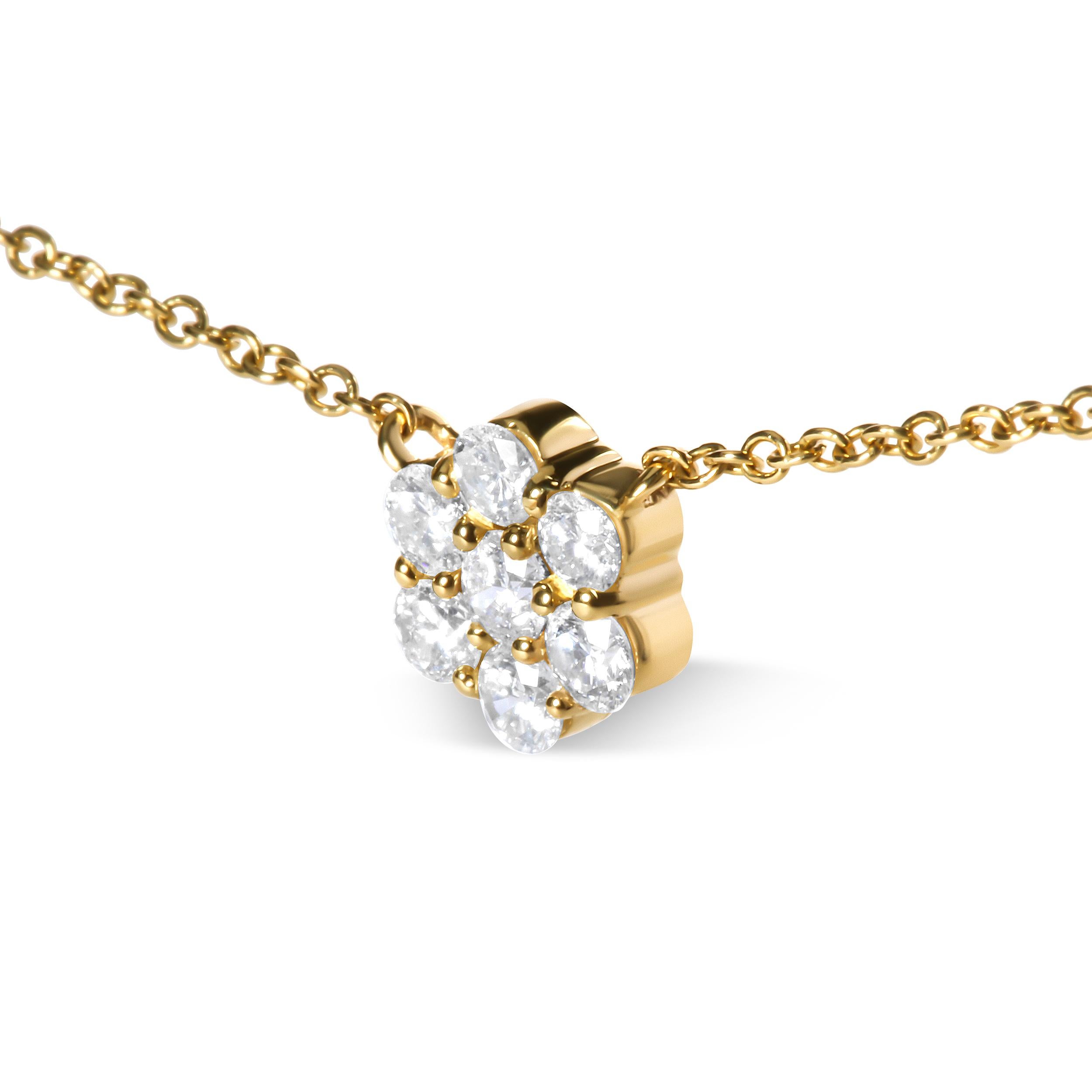 Taglio rotondo Collana Station in oro giallo 14K con cluster di diamanti a taglio rotondo da 2,0 carati da 18