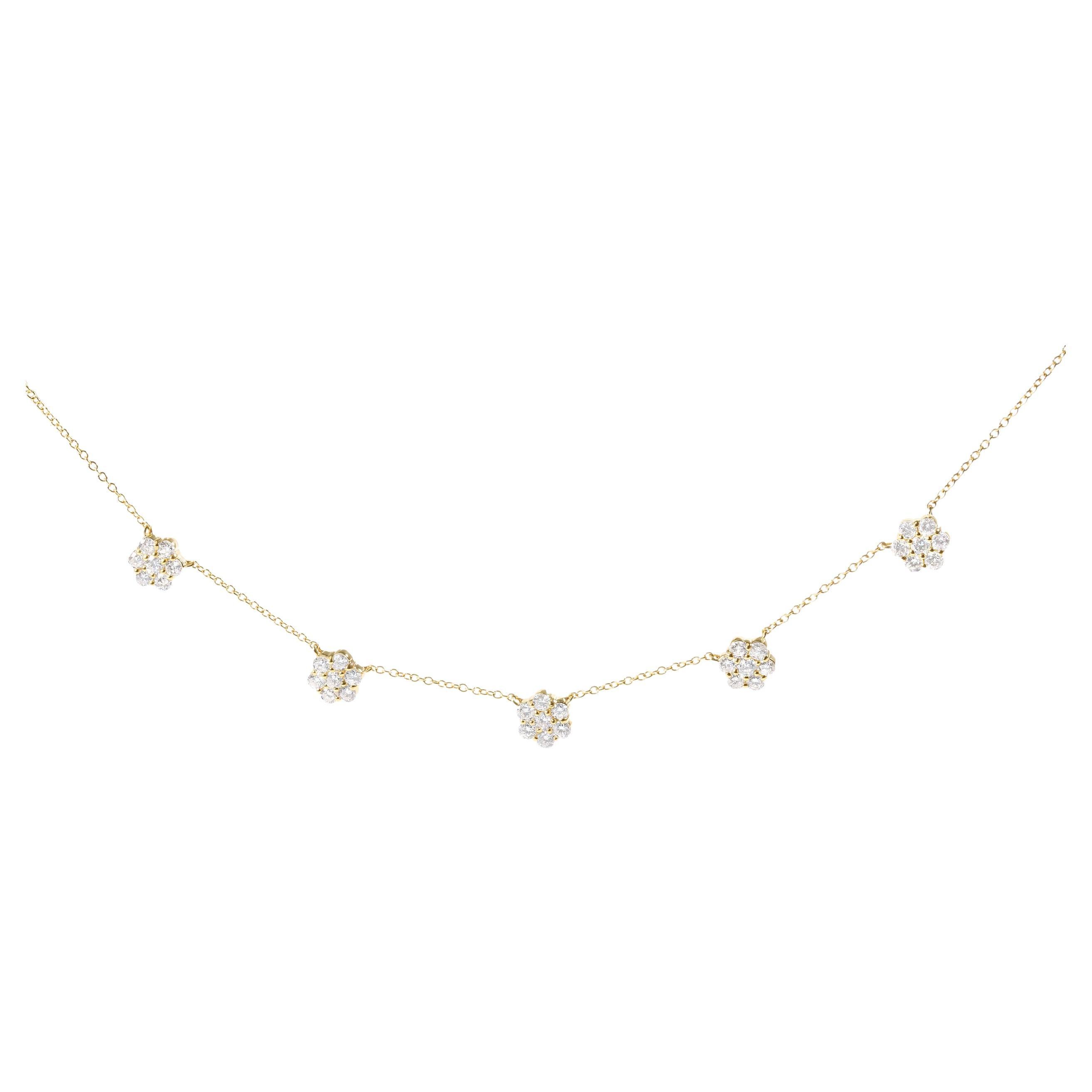Collana Station in oro giallo 14K con cluster di diamanti a taglio rotondo da 2,0 carati da 18" in vendita