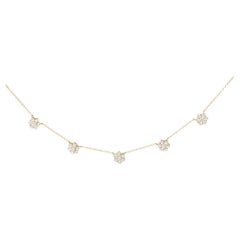 14K Yellow Gold 2.0 Carat Round-Cut Diamond Cluster 18" Station Necklace
