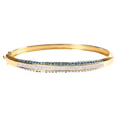 14K Yellow Gold 2.0 Carat Treated Blue and White Diamond Bangle Bracelet