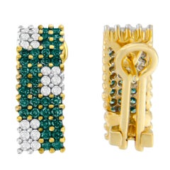 14K Yellow Gold 2.0 Carat White and Treated Blue Diamond Earrings