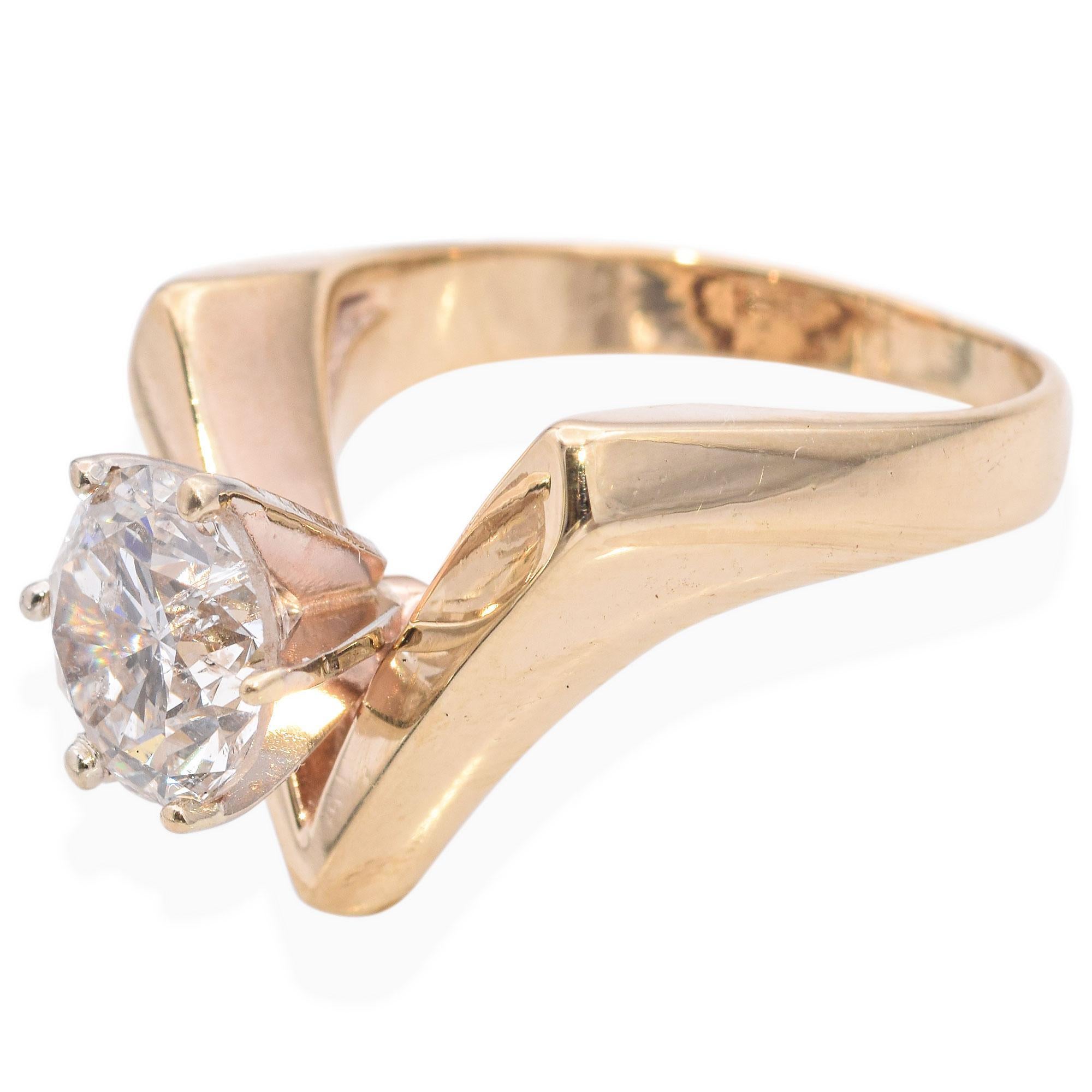 14K Yellow Gold 2.0 Ct. I I2 Diamond Solitaire Engagement Ring GIA In Good Condition For Sale In New York, NY