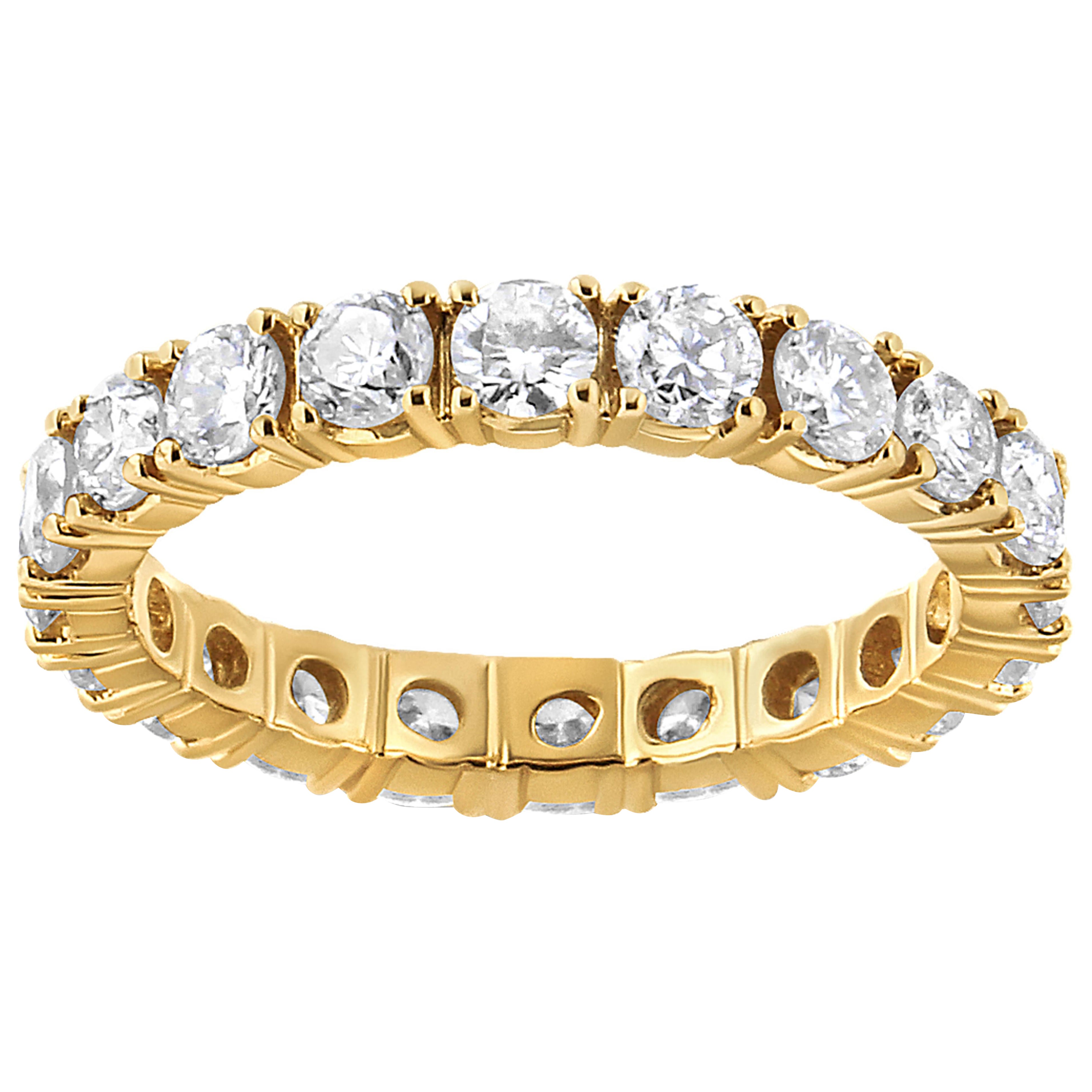 Anillo de oro amarillo de 14 quilates con diamantes de corte redondo de 2,0 qt engarzados en garras compartidas